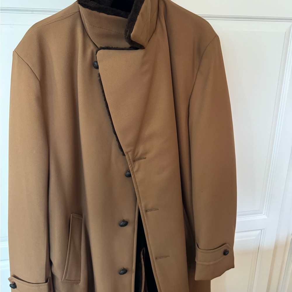 Fantastic vintage men’s light weight wool trench with faux fur - Picture 3 of 13